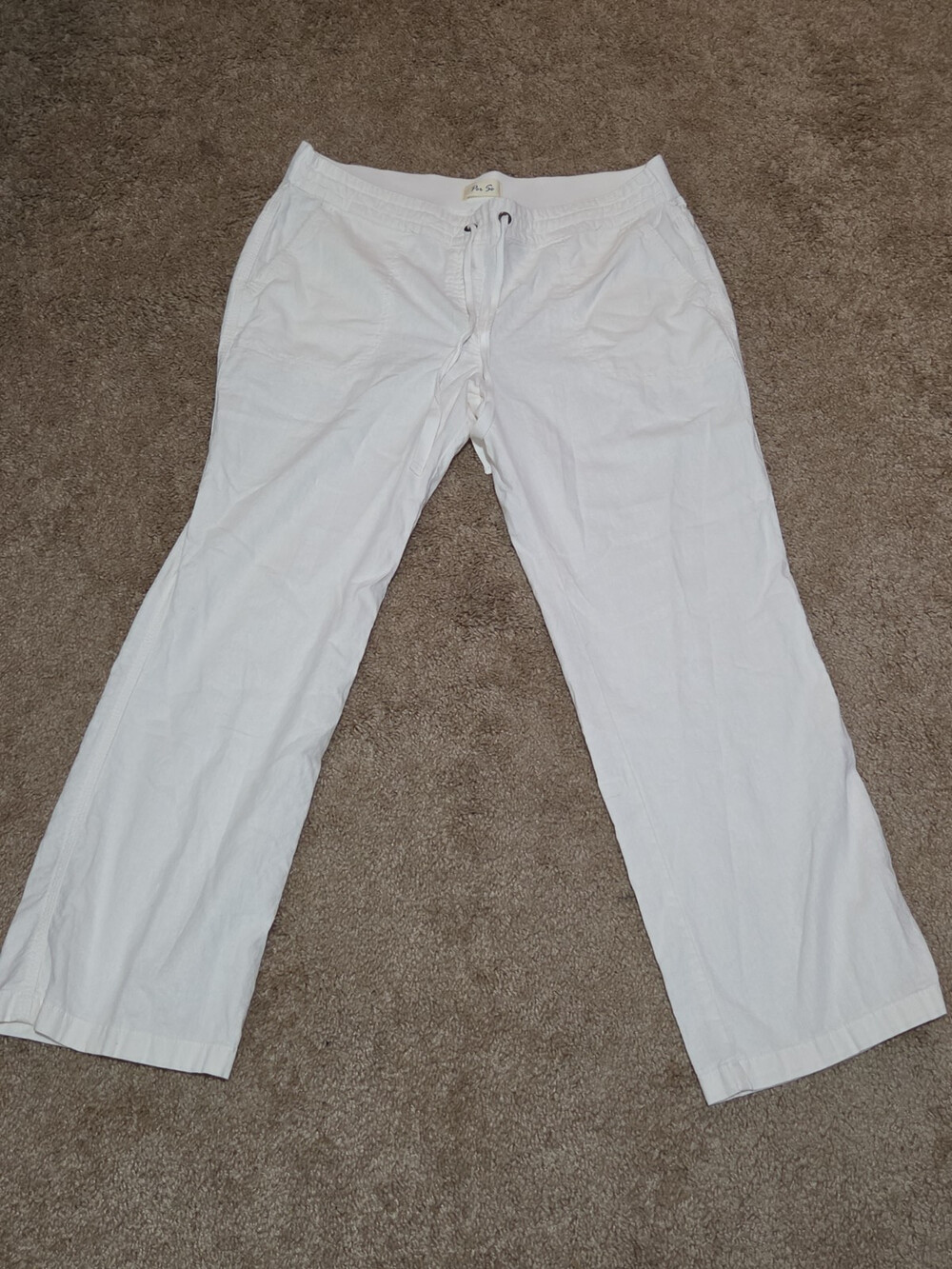 Per Se Linen Blend Jogger Pants White Casual Summer Trousers Women XL